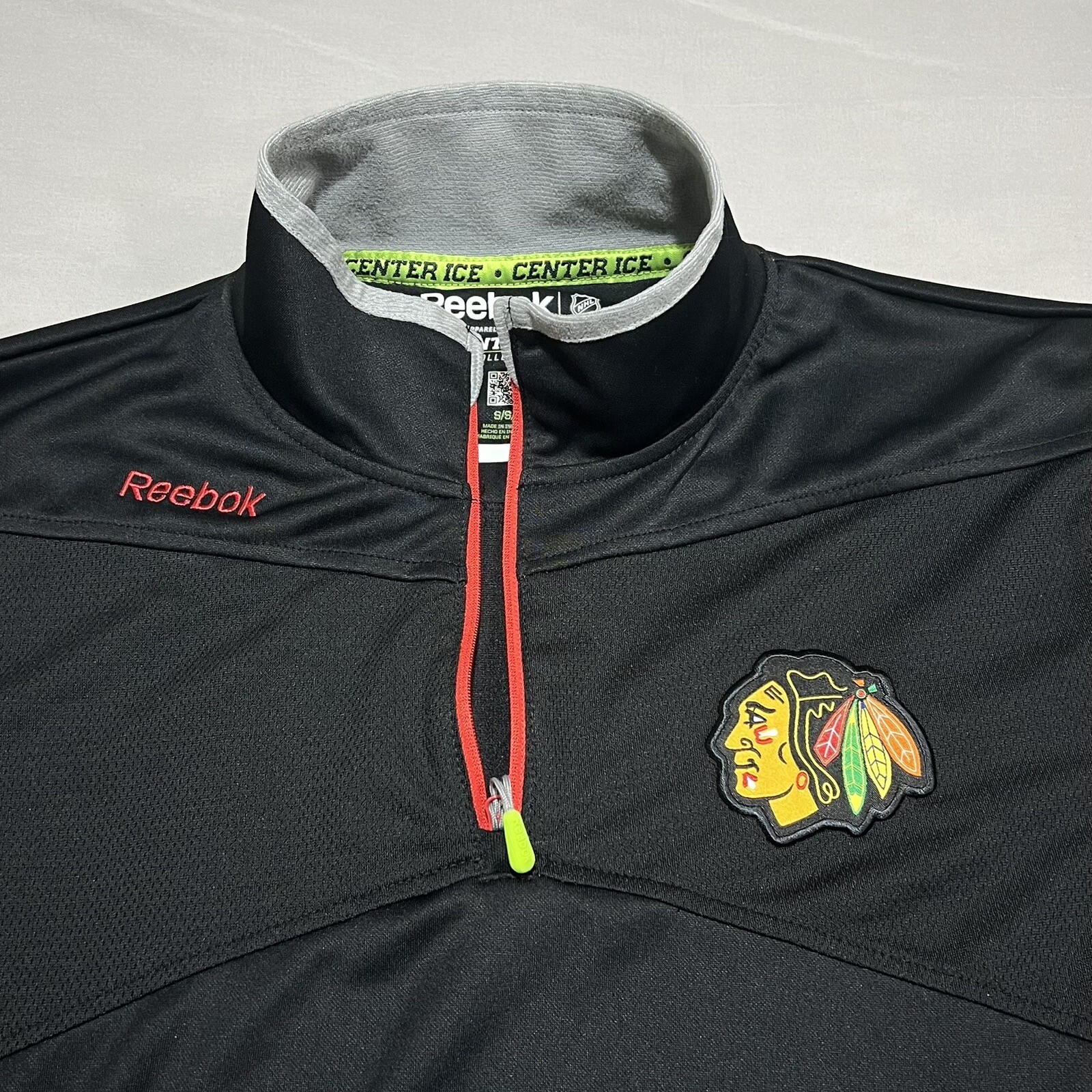 Chicago Blackhawks Reebok Long Sleeve Black Quarter Zip Shirt Mens