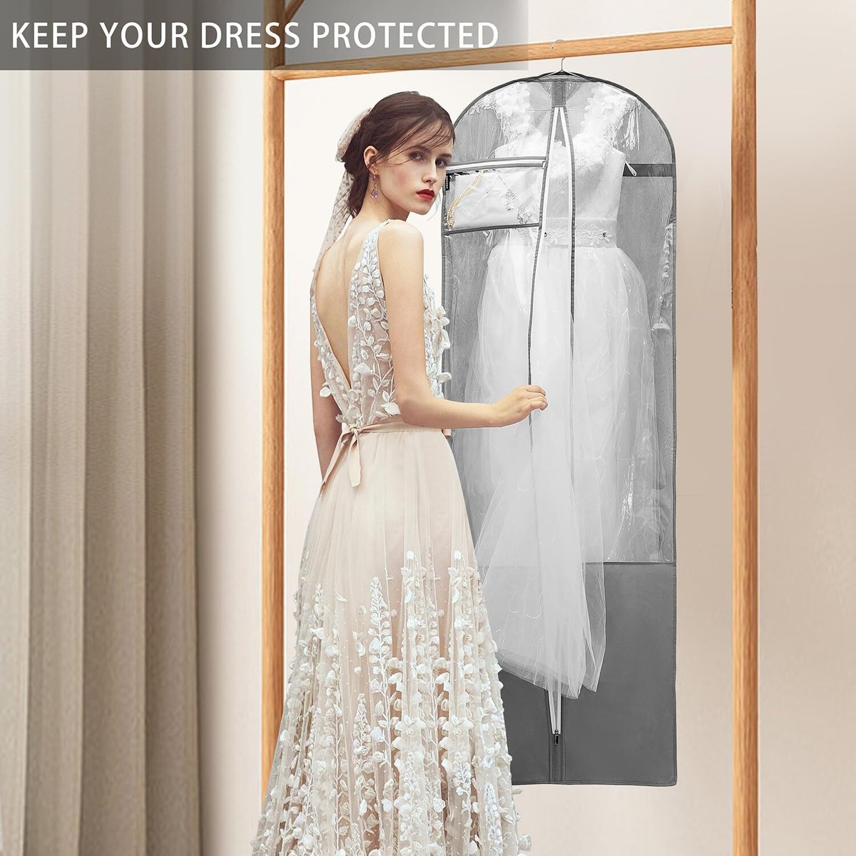 Long Gown Garment Cover Goal Winners 72" Wedding Dress Storage Bag -  Breathable, Showerproof Cover With Clear Window & Handles Travel Dress Cover