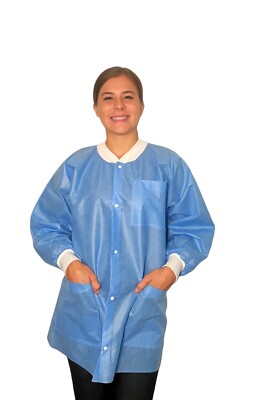 Lab Jacket, Disposable, Knit Collar and Knit Cuffs- SMS Material, Case of 30