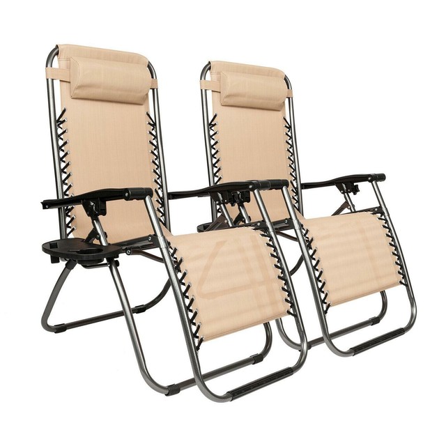 Zero Gravity Chair Lounge Patio Chairs Lawn Chairs W Cup Holder Reclining Beach For Sale Online Ebay