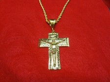 14KT GOLD EP CHRIST CRUCIFIX CHARM PENDANT OVER 3" W/ 20 " 4MM ROPE CHAIN-7500