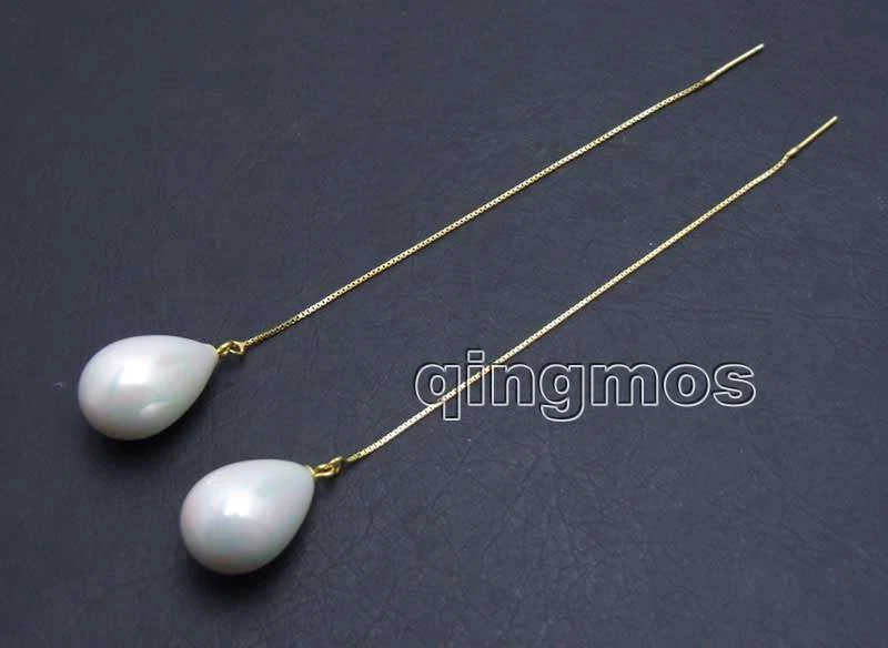 12*16mm Gota Blanco Mar Concha Perla Oro-Color Plata s925 Pendiente Línea Oreja-ea652 Foto 4 de 4