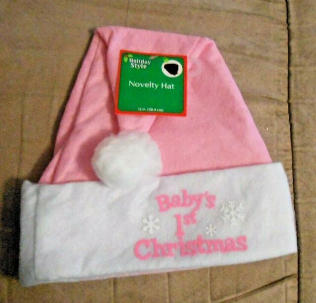 Holiday Style Babys 1st Christmas Pink and White Christmas Cap New with Tag