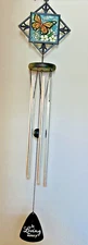 Butterfly Tiffany Style Mosaic 32" Metal & Wood Wind Chimes ~ In Loving Memory