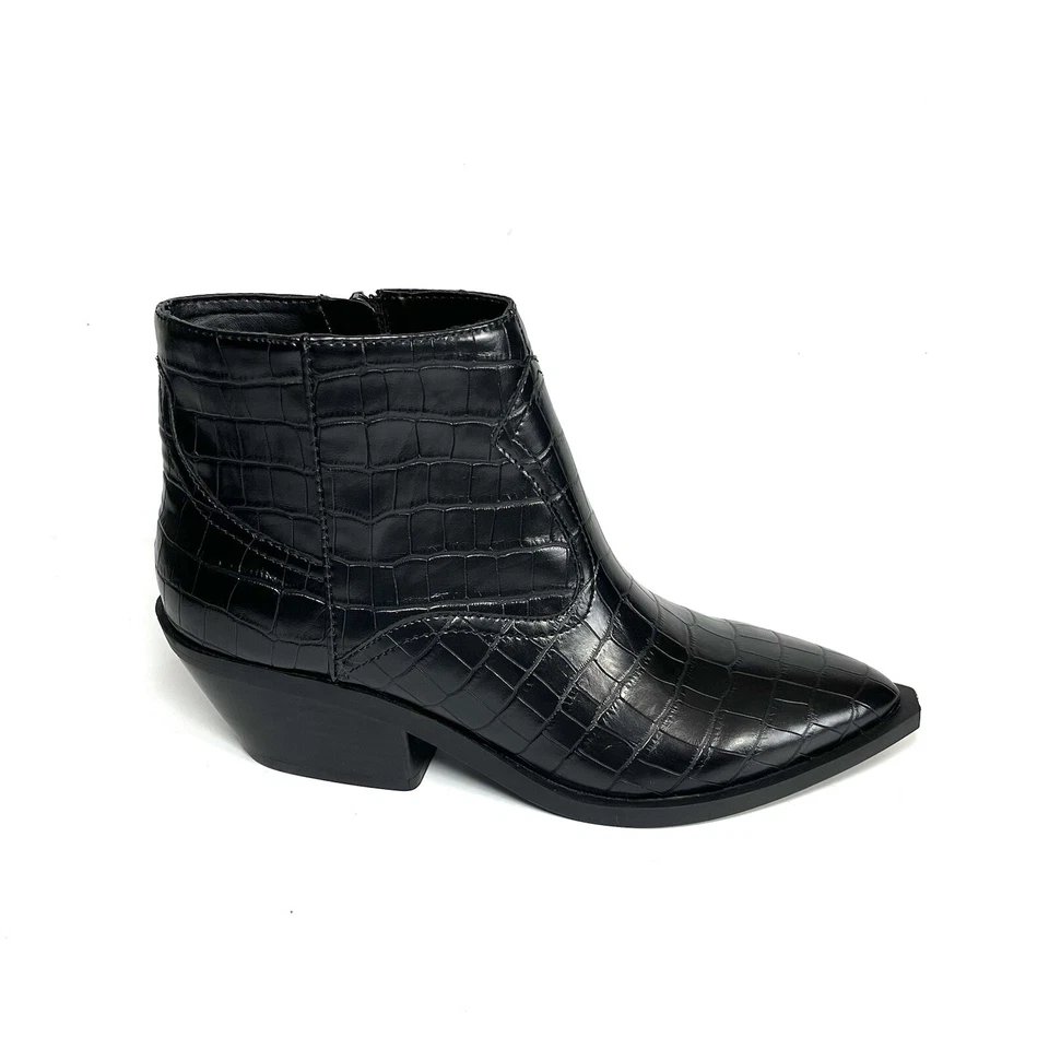 Botas de tornozelo femininas Guess biqueira pontiaguda preta estampa de crocodilo salto bloco tamanho 6,5M novas - Imagem 3 de 4