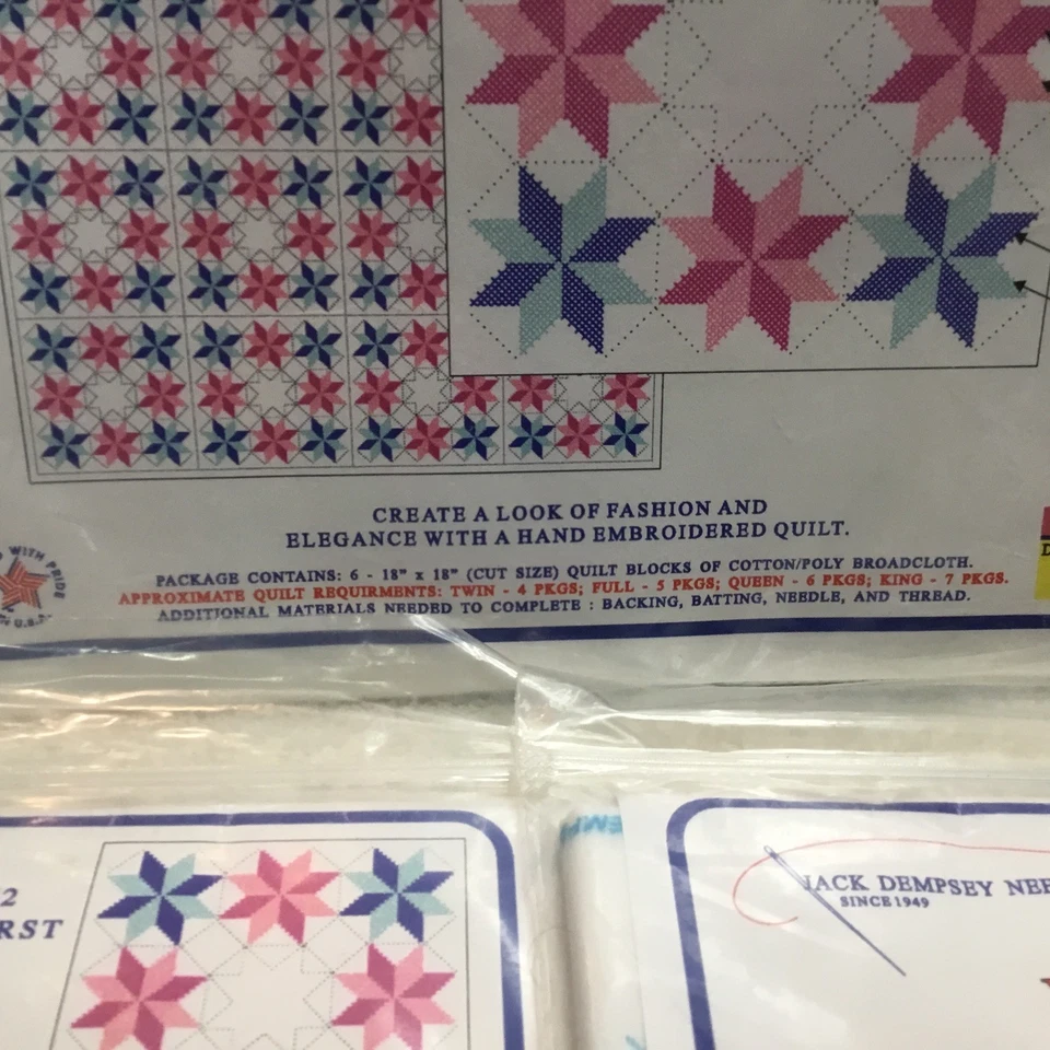 Lote de 3 bloques de edredón de arte blanco Jack Dempsey Starburst #732 6 cuadrados/paquete nuevos Foto 3 de 4