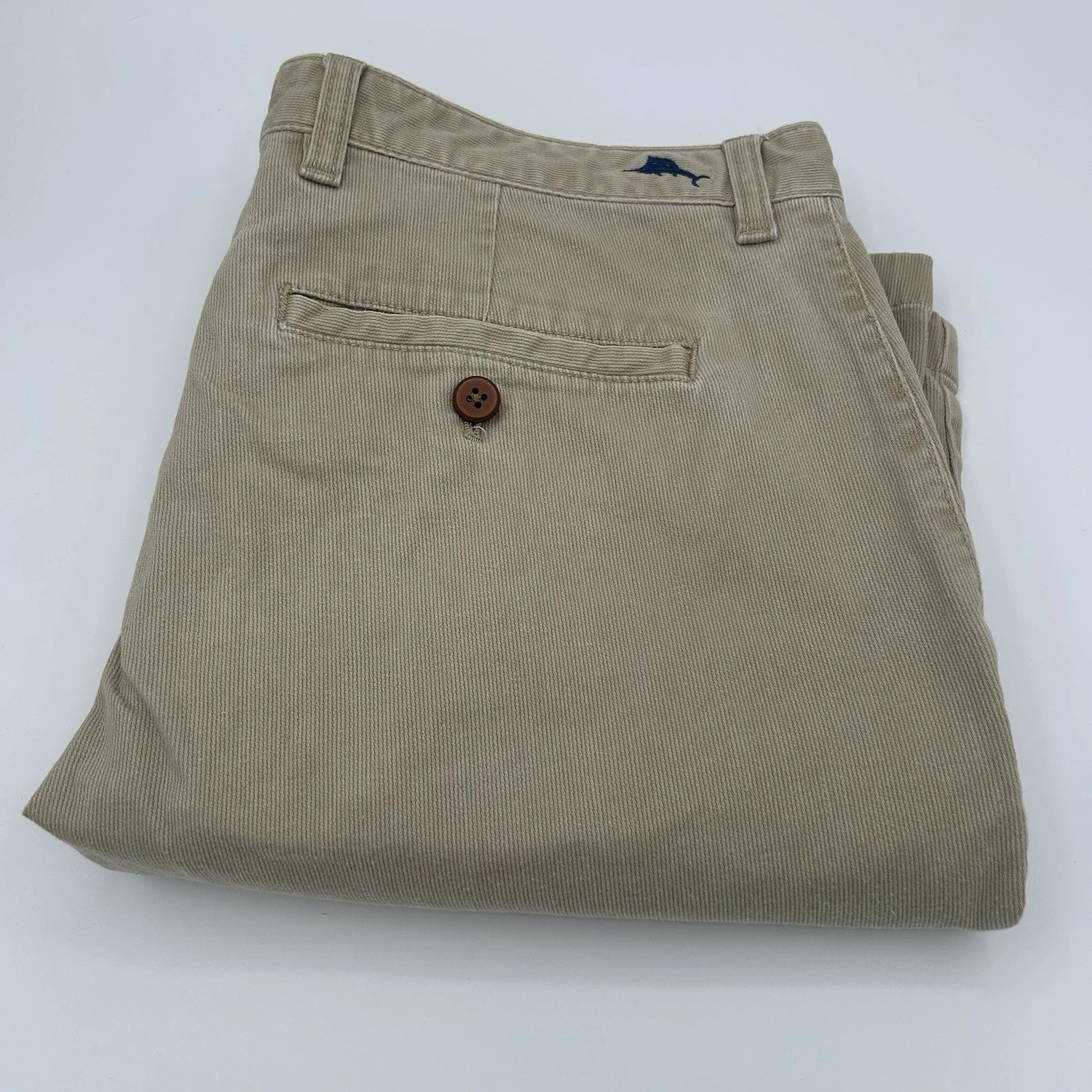 TOMMY BAHAMA Shorts Mens 33x10” Tan Hula Girl Lined Marlin Ribbed Cotton Spandex