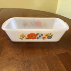 Vintage Glasbake Milk Glass Orange Floral 1.5 Quart Rectangular J-522 Loaf Pan