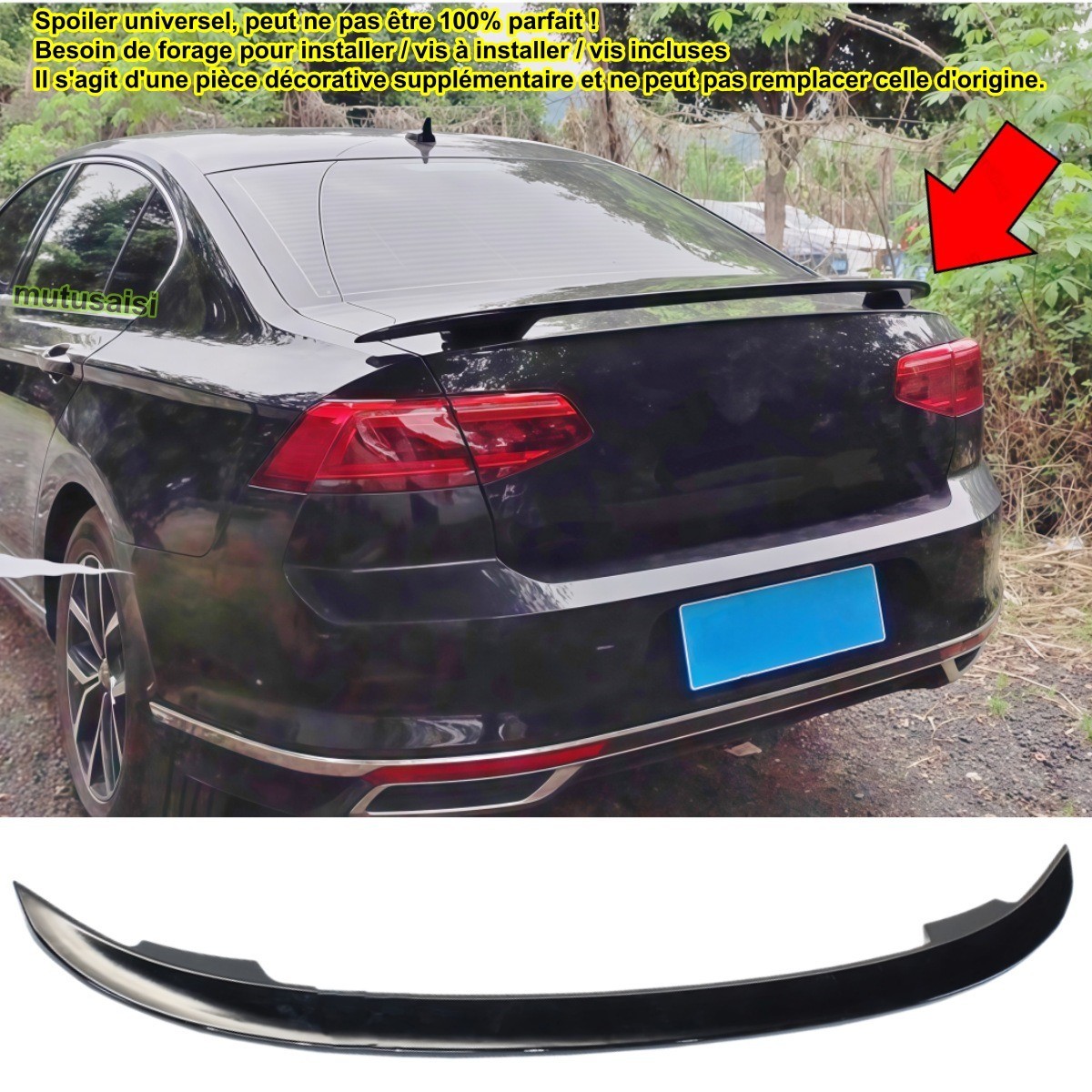 Spoiler de coffre universel finition carbone look pour berline VW Passat 3G2 de 1.4 à 2.0
