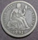 1891 Seated Liberty Dime Fine