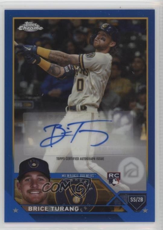 2023 Topps Chrome Update Blue Refractor /150 Brice Turang Rookie Auto RC 1l2z