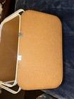 Vintage Green Stripe Picnic Basket, Wood Lid, White Metal Handles — photo 8