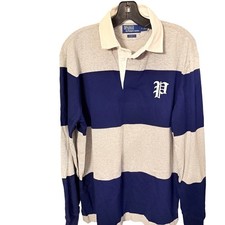 Polo Ralph Lauren Men  s RARE VTG Rugby Shirt Big P Logo Navy  Gray Stripe Sz M