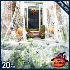 500 sqft Spider Web Halloween Decorations with 20 Fake Spiders Super Stretch ...