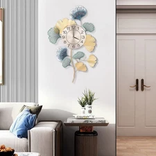 30inch Large Wall Clock Ginkgo Leaf Metal Art Wall Clock Living Room Home Decor