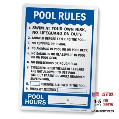  14'' x 10'' 'Pool Rules - Swim At Your Own Risk, Shower Aluminum 10'' x 14''