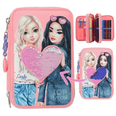 TOPModel Federtasche mit Wendepailletten und umfangreichem Inhalt in Rosa