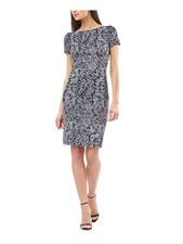 JS COLLECTION Womens Navy Short Sleeve Short Cocktail Sheath Dress 4