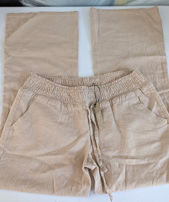 Large Love Tree Women's Linen Blend Beige Elastic Pants NWT Coastal Casual