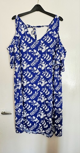 Threadbare blue & white floral cold shoulder ,tie on back shift Dress Size 16
