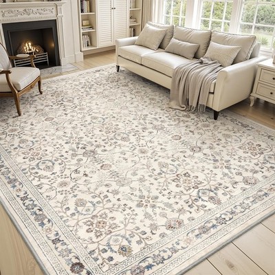 -Vintage Area Rug 5X7 Beige Rugs for Living Room-Soft Distressed Printed Rugs...