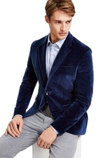 Hugo Boss Mens Modern-Fit Velvet Dinner Jacket 36 Regular Navy - NWT $445