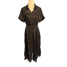 J.Crew Black Ramie Short Sleeve Button Front Midi Shirt Dress CK661 Size 4 NEW