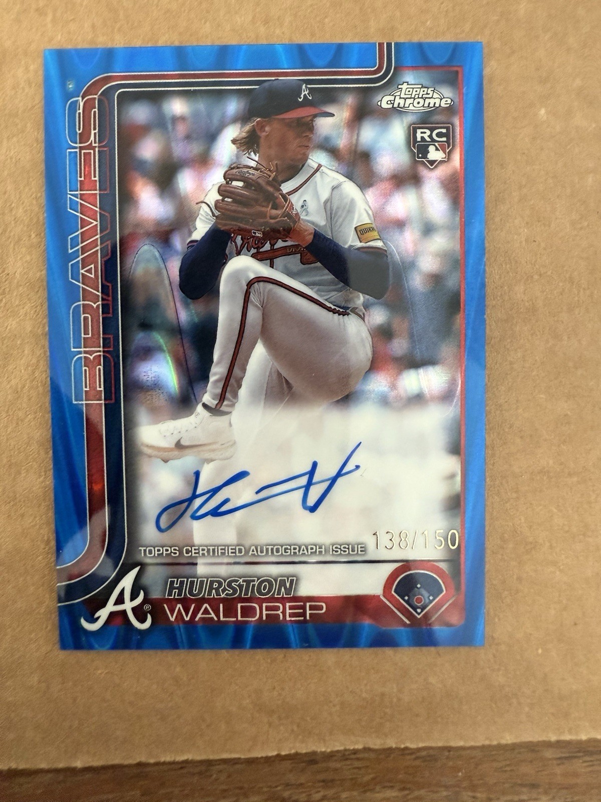 2025 Topps Chrome Hurston Waldrep Rookie Auto Blue Wave Ref 138 /150 #RA-HW RC