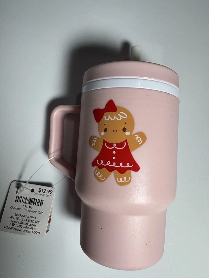 Infantino My First Vaso Nuevo con Etiquetas Taza de Pan de Jengibre Rosa Paja de Silicona Taza de Entrenamiento Foto 4 de 4