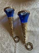 Reproduction Victorian Blue Glass Tussy Mussies/bouquet Holders Set Of Two