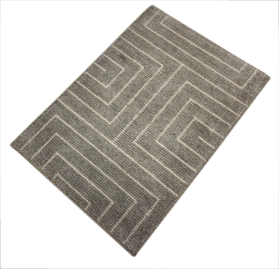 Tappeto Annodato A Mano 60x90 Lana Viscosa Argento Design Moderno D1105 - Immagine 3 di 4