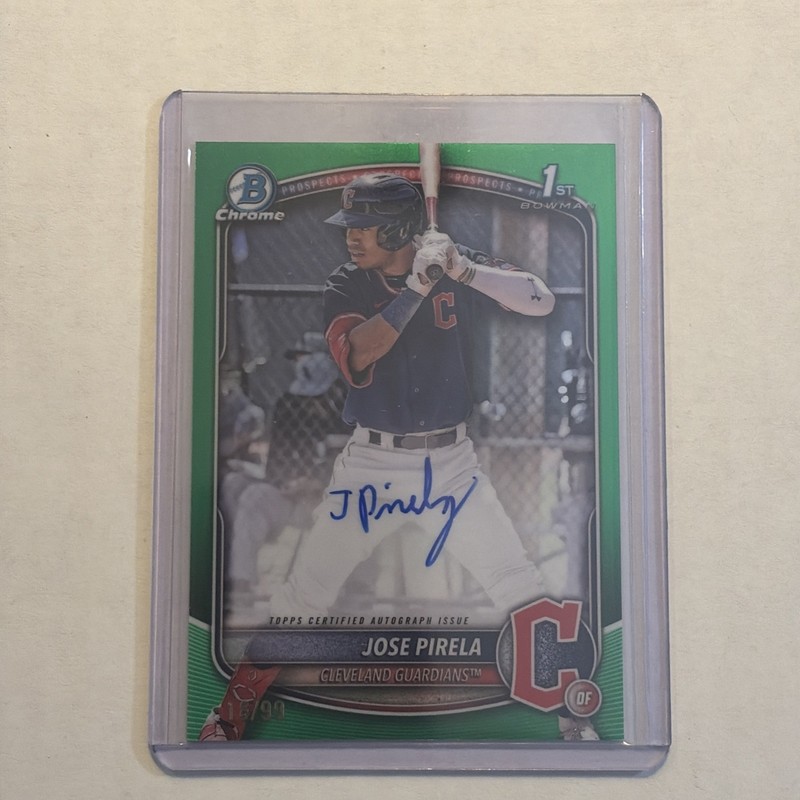 Topps 2025 Bowman Chrome Jose Pirela Guardians 1st Bowman Auto Green /99
