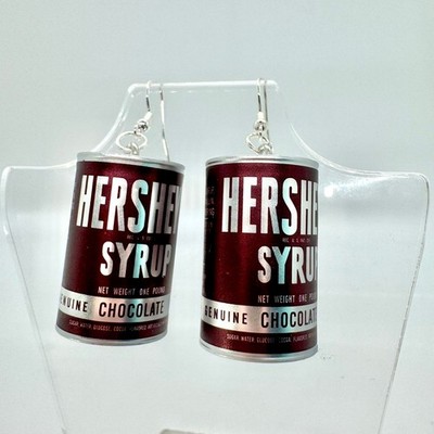 Hershey Syrup Can Earrings - Chocolate Drink Dangles - Retro Foodcore Style