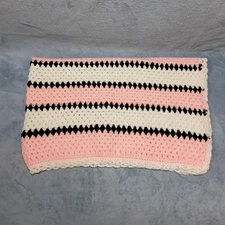 Handmade Crochet Baby Blanket Pink White Black Stripes Lap Throw 29" x 45"