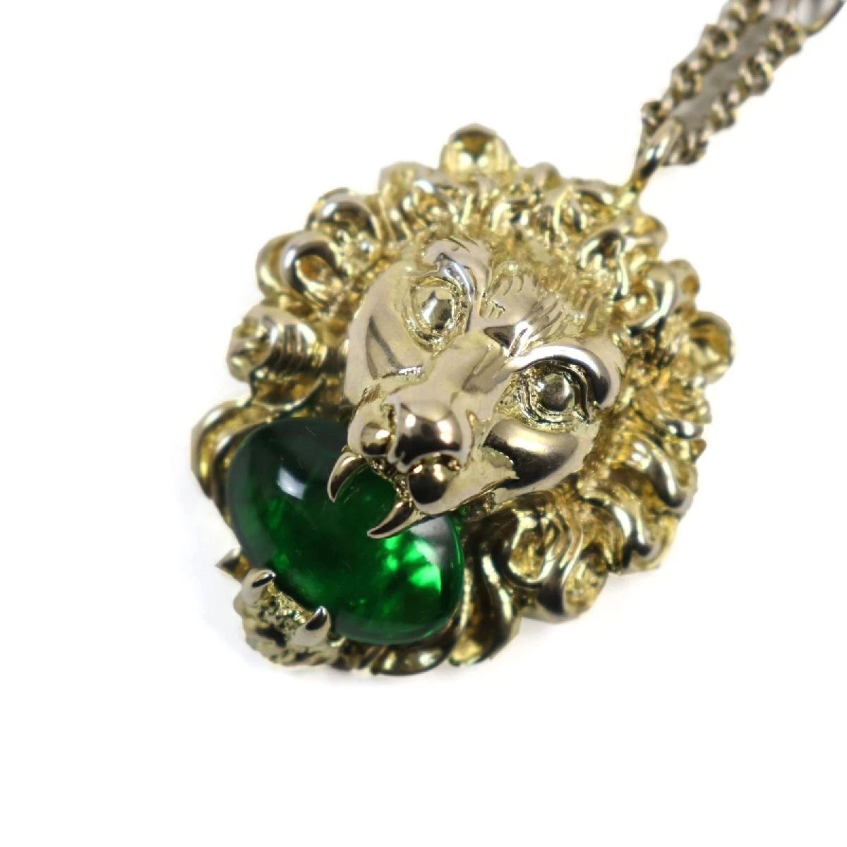 Collier GUCCI tête de lion couleur pierre chaîne pendentif accessoires or vert