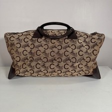 Celine Macadam Horse Carriage Canvas Leather Trim Duffel Bag Tote