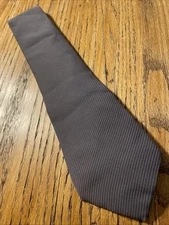 Vintage EUC Perry Ellis Portfolio USA Fine Gray Rib Stripe Tie Viscose & Acetate
