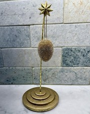 Gold Prong Set Glass Rhinestone Jeweled Egg Christmas Ornament 2.5  Tall