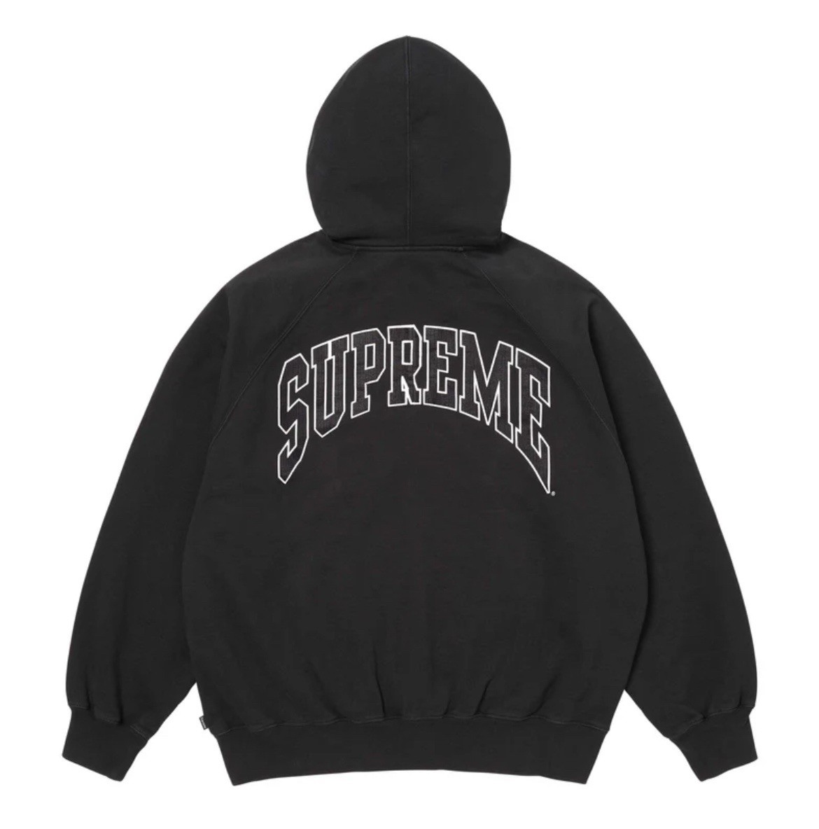 Sudadera con Capucha Supreme Mediana Raglán Grietada con Cremallera Negra