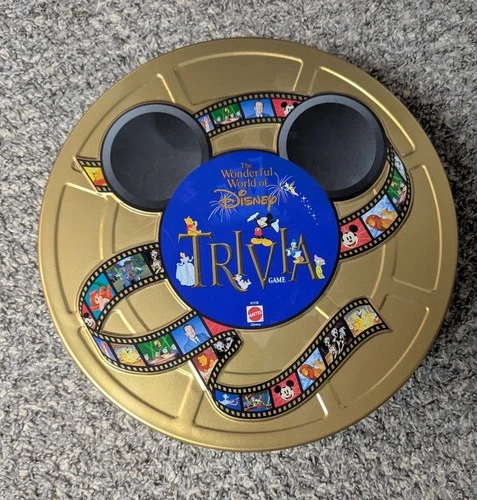 Vintage Wonderful World of Disney Trivia Game 1997 Mattel Film Gold Tin Box