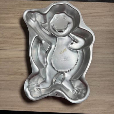 Wilton Barney Cake Pan Kids OS Silver 1993 Vintage Aluminum Baking Decor