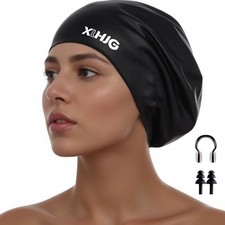 Extra Large Swim Cap Women Adult,Swim Cap for All Head Types,Silicone Swimming C
