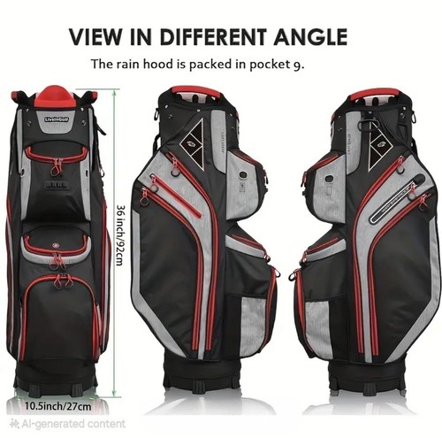 14-Way Golf Cart Bag With Cooler & Shoe Pocket, Rain Hood & Putter Well (Red) - Picture 6 of 6