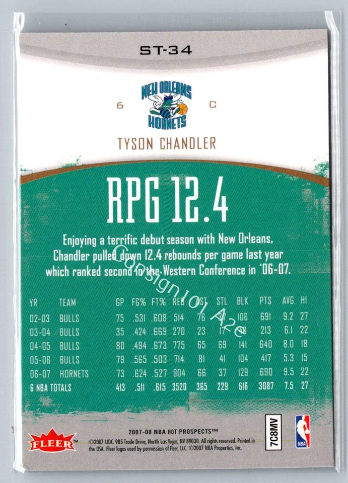 2007-08 Fleer Hot Prospects #ST-34 Tyson Chandler Stat Tracker - Image 2 of 2