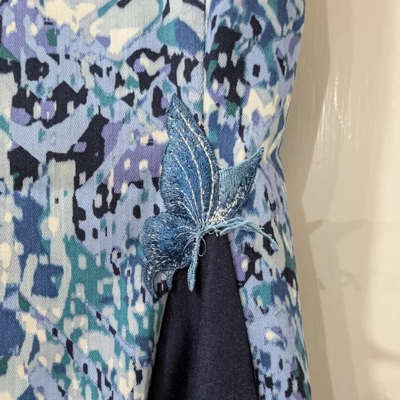 Stylish Blue Patterned Upcycled Refashioned Flare… - image 4