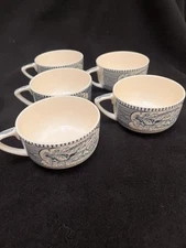 Set Of 5 Currier & Ives Tea Cups Old Grist Mill Horse Buggy Coffee 