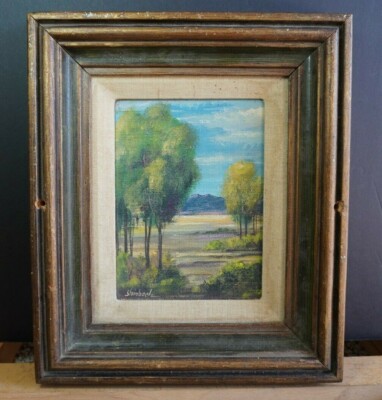 Vintage Landscape Painting - Trees Mountains in the Distance - Steinbach