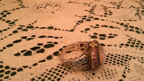 Barbara Bixby Sterling Silver 18k Gold Large Rhodolite Pink Mother of Pearl Ring - Picture 13 of 17