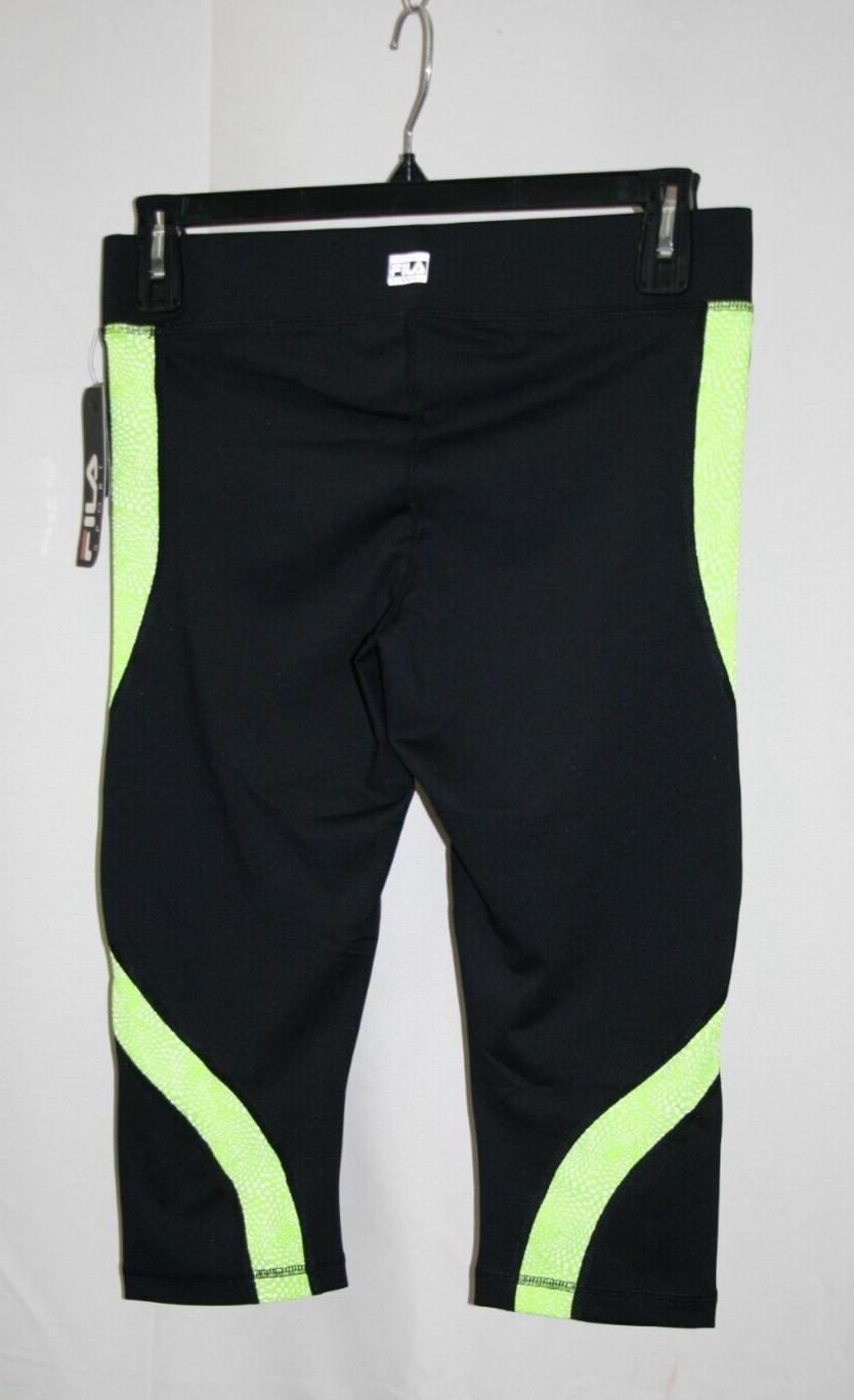 Leggings Capri Fila Sport Running neri intensi riflettenti lime taglia M nuovi