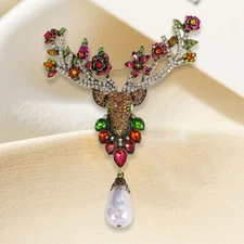 Fashion Deer Head Brooch Exaggerated Large Rhinestone Elk Brooches Pins